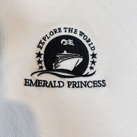 Princess Cruises Emerald Princess Polo Shirt Men L White Embroidered Logo Cruise - Picture 3 of 8